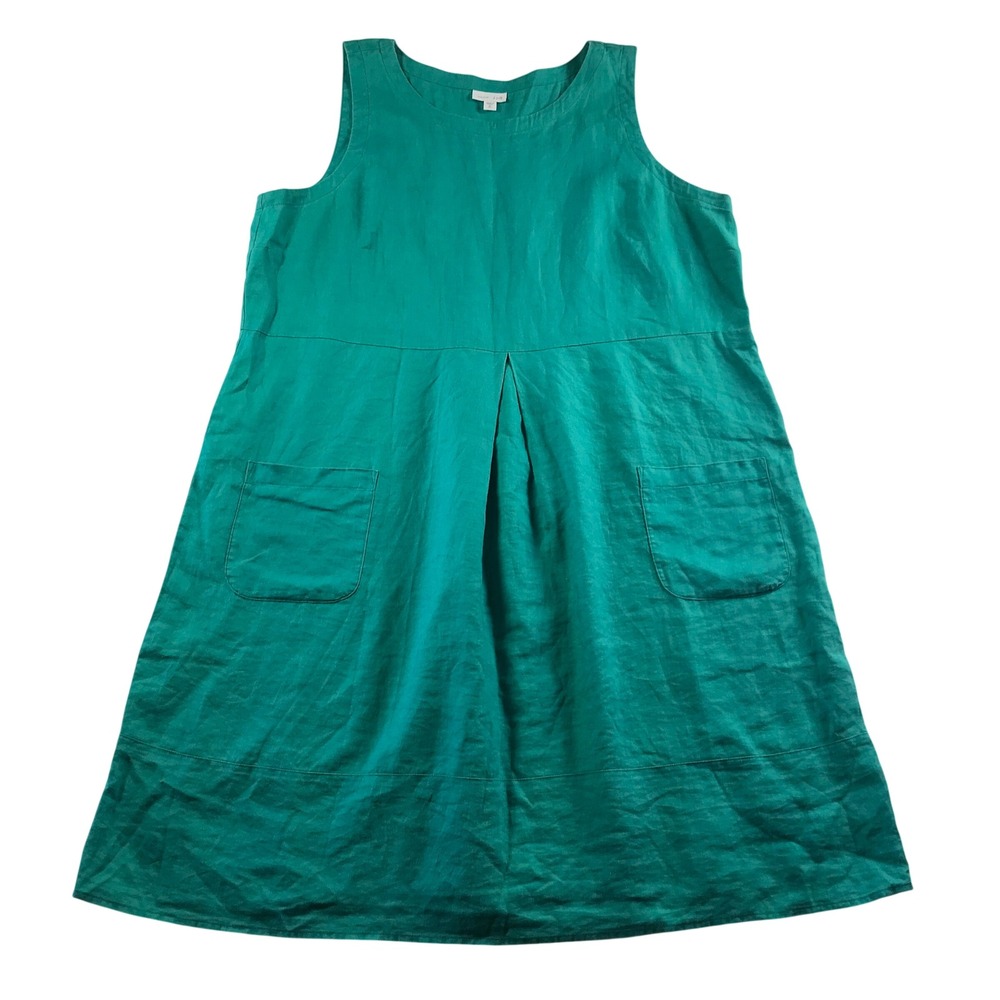 J. Jill Teal Green 100% Linen Sleeveless Midi Dress with Pockets Size XL Tall